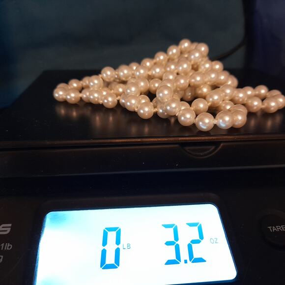 Vintage Glass Pearl Necklace, 48", Wedding Necklace, No Clasp, Hand Knotted - Picture 6 of 10